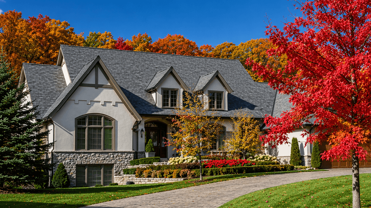 Residential roof in autumn